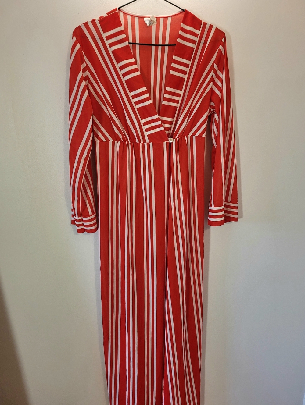 Sears Vintage Retro Red and White Striped Long Wrap Dress/Robe - Size S - Picture 3 of 6